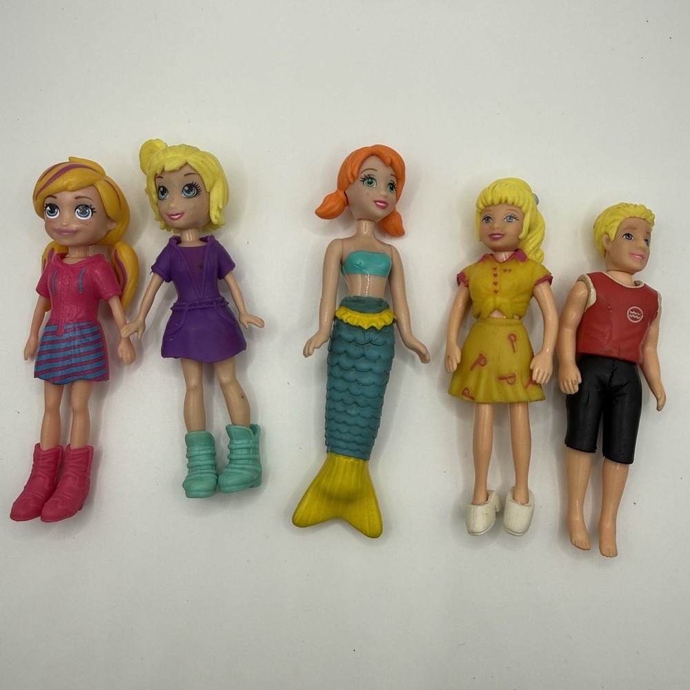 VTG Polly Pocket LOT 5 DOLLS Dressed With Clothing Shoes Y2K Fashion Boy